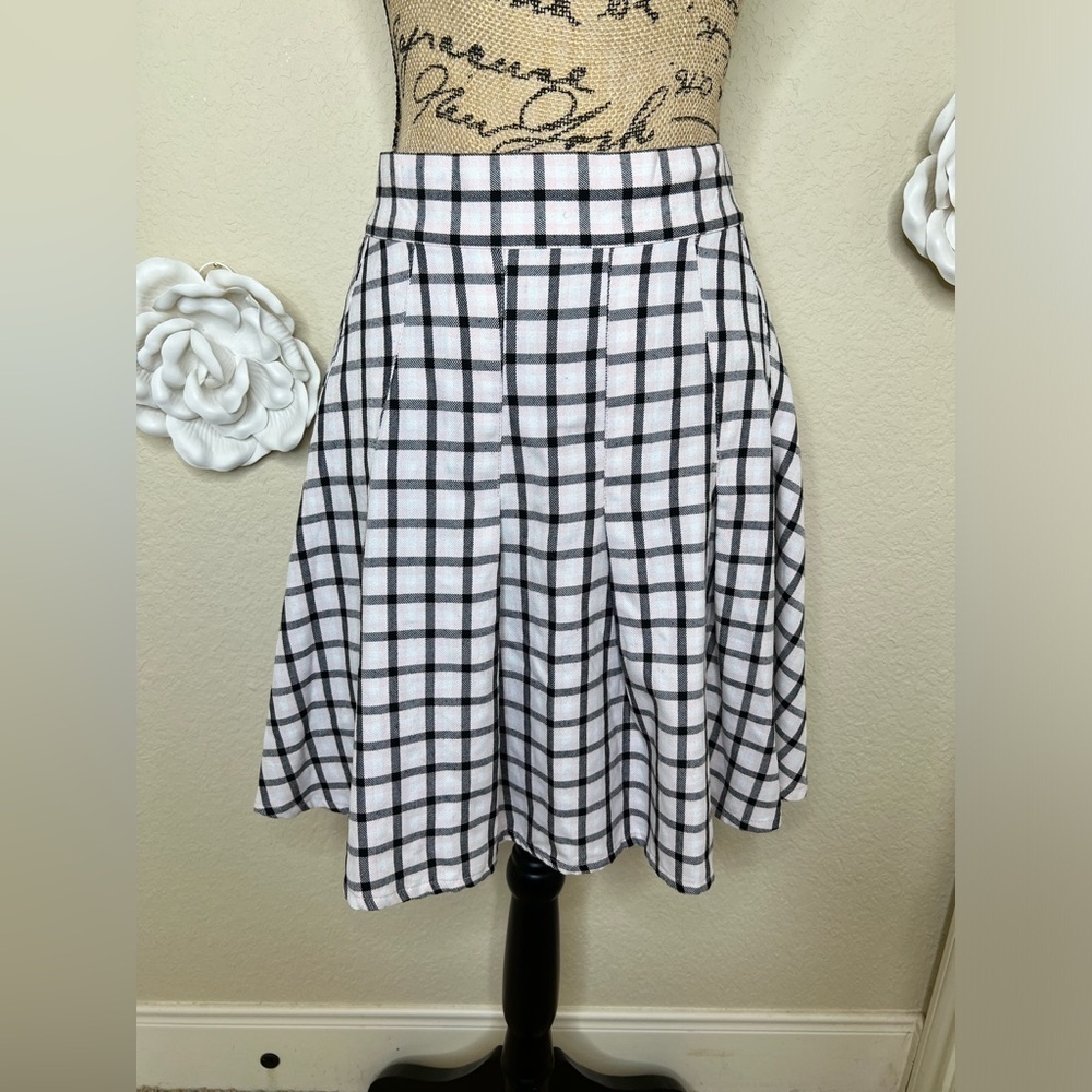 Torrid 00 Pink Black Plaid Pleated Skater Mini Skirt High Waist Retro